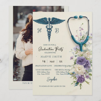Elegant Watercolor Nursing Graduation Invitation w Kaart