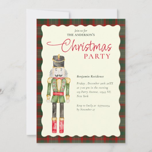 Elegant Watercolor Nutcrackers Christmas Party  Feestdagenkaart (Voorkant)