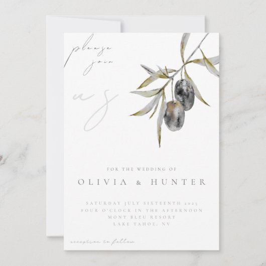 Elegant Watercolor Olive Branch Wedding Invitation Kaart (Voorkant)