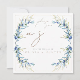 Elegant Watercolor Olive Branch Wedding Invitation Kaart