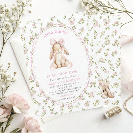 Elegant  Watercolor One 1st Birthday some bunny Gi Kaart