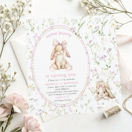 Elegant  Watercolor One 1st Birthday some bunny Gi Kaart
