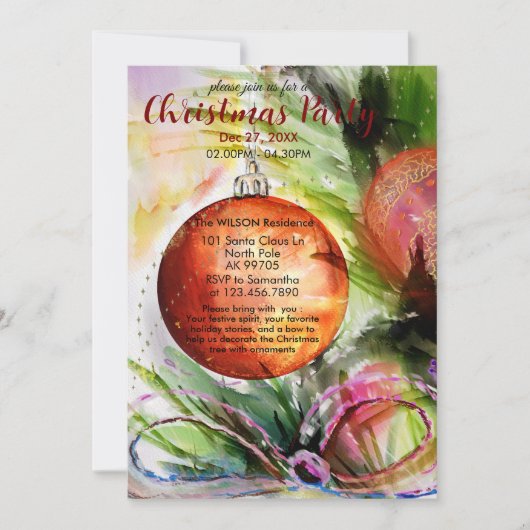 Elegant Watercolor Ornament Christmas Party Kaart (Voorkant)