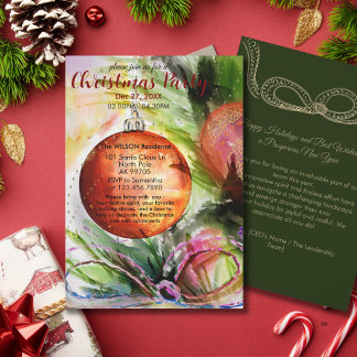 Elegant Watercolor Ornament Christmas Party Kaart