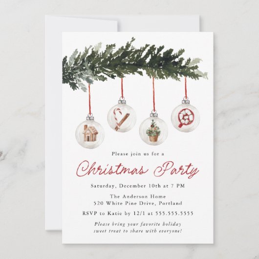 Elegant Watercolor Ornaments Christmas Party Kaart (Voorkant)