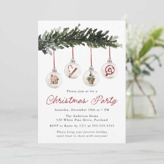 Elegant Watercolor Ornaments Christmas Party Kaart (Staand voorkant)