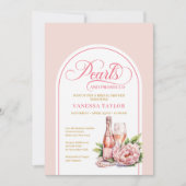 Elegant Watercolor Pearls and Prosecco Invitation Kaart (Voorkant)