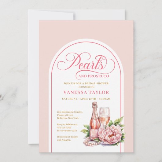 Elegant Watercolor Pearls and Prosecco Invitation Kaart (Voorkant)