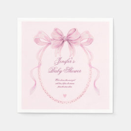 Elegant Watercolor Pink Bow Baby Shower Party  Servet