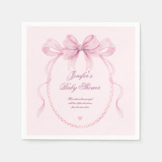 Elegant Watercolor Pink Bow Baby Shower Party  Servet