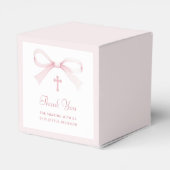 Elegant Watercolor Pink Bow Baptism Cube Bedankdoosjes (Achterkant)
