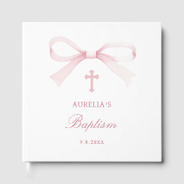 Elegant Watercolor Pink Bow Baptism Gastenboek