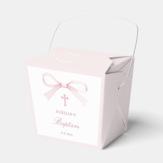 Elegant Watercolor Pink Bow Baptism Take Out Bedankdoosjes (Voorkant Zijde)