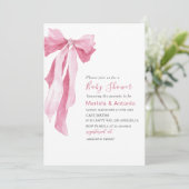 Elegant  Watercolor Pink Bow Girl Baby Shower Kaart (Staand voorkant)
