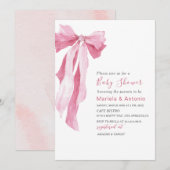 Elegant  Watercolor Pink Bow Girl Baby Shower Kaart (Voorkant / Achterkant)