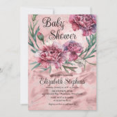 Elegant Watercolor Pink Carnations Baby Shower Kaart (Voorkant)