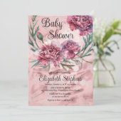 Elegant Watercolor Pink Carnations Baby Shower Kaart (Staand voorkant)