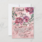 Elegant Watercolor Pink Carnations Thank You Bedankkaart (Voorkant)