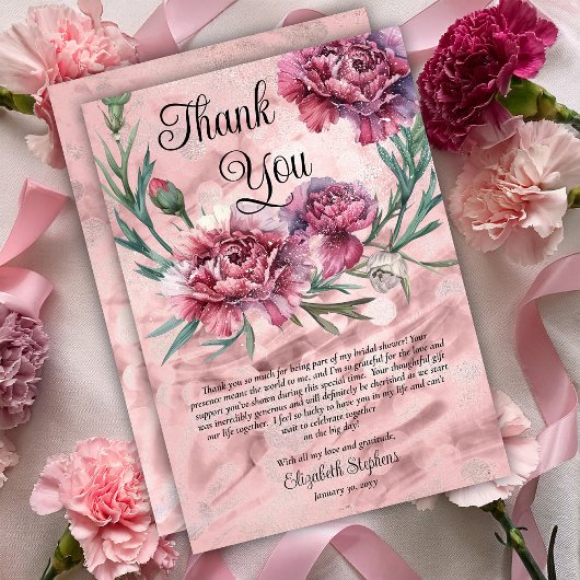 Elegant Watercolor Pink Carnations Thank You Bedankkaart