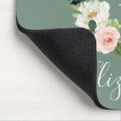 Elegant Watercolor Pink Floral Sage Green Monogram Muismat (Hoek)