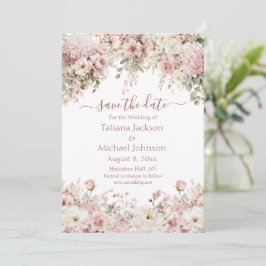 elegant watercolor pink floral save the date card notitiekaartje
