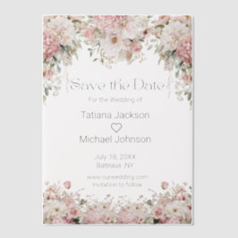 elegant watercolor pink floral save the date vellum uitnodigingen