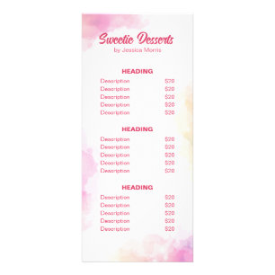 Elegant Watercolor Pink Pastry Bakery Rack Card Reclamekaart