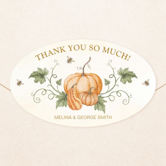 Elegant Watercolor Pumpkins et Bees Thank You Ovale Sticker