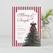 Elegant Watercolor Red Bow Christmas Dinner Party Kaart (Staand voorkant)