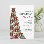 Elegant Watercolor Red Bow Christmas Tree Party Kaart (Staand voorkant)