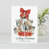 Elegant Watercolor Red Bow Family Christmas Tree Feestdagenkaart (Staand voorkant)