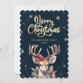 Elegant Watercolor Reindeer Snow Christmas Card Feestdagenkaart (Voorkant)