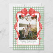 Elegant Watercolor Ribbon Gingham Feestdagenkaart (Voorkant)