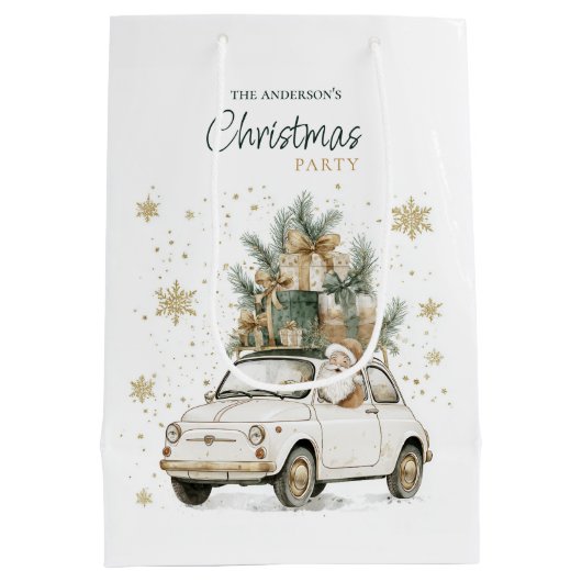 Elegant Watercolor Santa Christmas Party Medium Cadeauzakje (Achterkant)