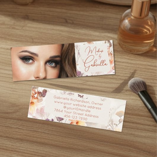 Elegant Watercolor Script Photo Makeup Mini Visitekaartje