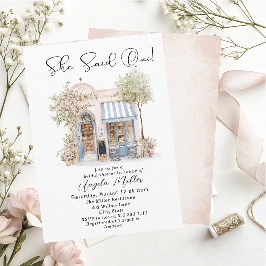 Elegant Watercolor She Said Oui  Bridal Shower Kaart