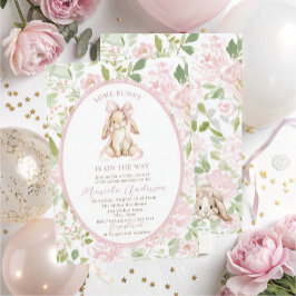 Elegant Watercolor some bunny pink bow Baby Shower Kaart