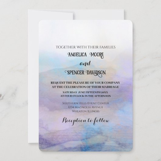  Elegant watercolor style  purple blue wedding  Kaart (Voorkant)