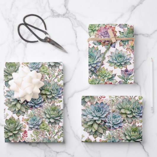 Elegant Watercolor Succulent & Cactus Plant Inpakpapier Vel (Voorkant)