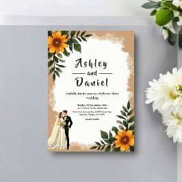 Elegant Watercolor Sunflower Summer Floral Wedding Kaart