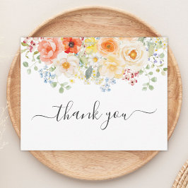 Elegant Watercolor Sunny Flowers Floral Flat Bedankkaart