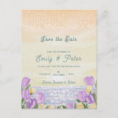Elegant Watercolor Sunset & Floral Coastal Wedding Aankondigingskaart (Voorkant)