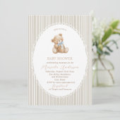 Elegant Watercolor Teddy Bear blue bow Baby Shower Kaart (Staand voorkant)