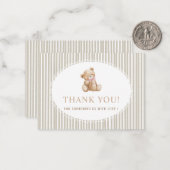 Elegant Watercolor teddy bear bow blue Baby shower Notitiekaartje (Voorkant / Achterkant in situ)