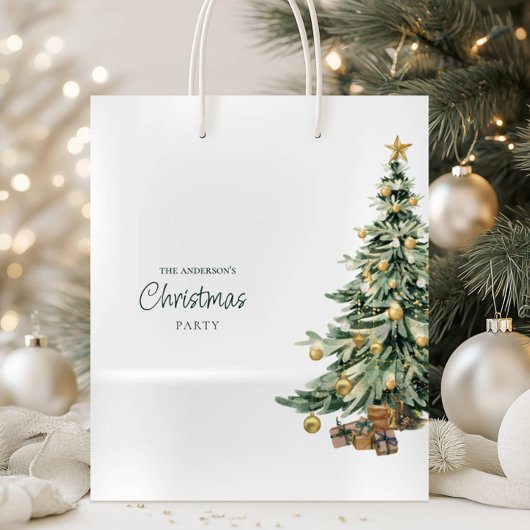 Elegant Watercolor Tree Christmas Party Medium Cadeauzakje