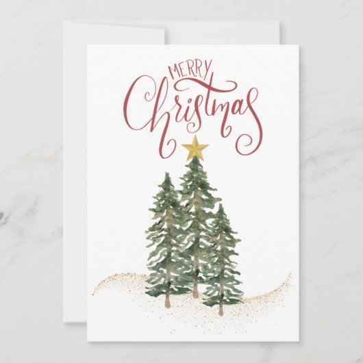 Elegant Watercolor Trees, "Merry Christmas"  Feestdagenkaart (Voorkant)
