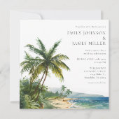 Elegant Watercolor Tropical Beach Photo Wedding Kaart (Voorkant)