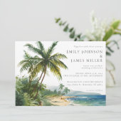 Elegant Watercolor Tropical Beach QR Code Wedding Kaart (Staand voorkant)