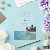 Elegant Watercolor Tropical Beach Wedding Arch Acryl Uitnodigingen (Insitu (Huwelijk))