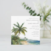 Elegant Watercolor Tropical Beach Wedding Kaart (Staand voorkant)
